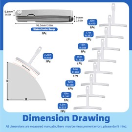 Glarks 10pcs 7.25-20in Understring Radius Gauge with SAE/Metric Feeler Gauge Set, 9pcs Universal Guitar Gauge, 1pcs 0.04-0.88mm 32 Blades Feeler Gauge for Guitar Fretboard Radius Gauge