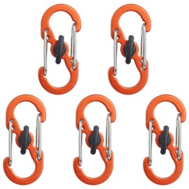 prendre PR-LC014A-5ST-OR S-Shaped Carabiner with Lock, Set of 5, Mini Carabiner, Key Holder, Aluminum Alloy, Small, Lightweight, Outdoor, Camping, Keys, S-Shaped Hook (Orange)
