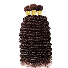 Hxxcoup Sew-in Bundles Real Hair Wefts for Sewing Human Hair Bundles Deep Wave #4 Dark Brown Double Weft Extensions 28 30 32 Inches with Minimal Smell Minimal Tangle 100 g/pc for Women