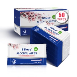 BBlove Portable 75% Alcohol Hand Sanitizer with Aloe Moisturizer & Vitamin E - On-the-Go All-Purpose Travel Wipes for Restaurant and Home Office Use (50 WIPES, Japanese Cherry Blossom)