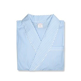 Brooks Brothers Mens Lightweight All Cotton Knee Length Robe with Belt, (219614 Blue Striped, X-Large)