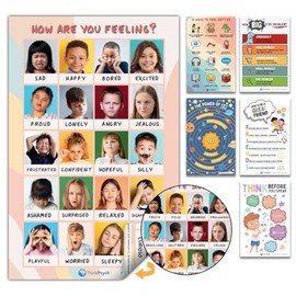 ThinkPsych Laminated Feelings Posters for Kids - English & Spanish - Double Sided - size: 6 Posters
