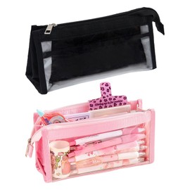 YSDYY 2-Piece Transparent Pencil Bag, Multi-Layer Storage Bag Pencil Case, Simple Large-Capacity Pencil Case, Student Compartment Pencil Case, Office and School Stationery Supplies