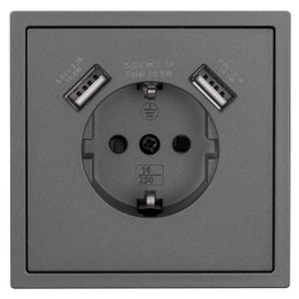 MC Power Socket 2 x USB Ports Type A I Shallow I Protective Contact Socket Wall Socket with USB Connection - 5 V/2.1 A for Smartphone Tablet