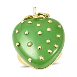 Unbranded MUST HAVE!!  38.75ctw Green Jade STRAWBERRY Ring Vermeil Plated Sterling Size 7
