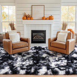 Pionblank 9x12 Area Rug, Large Area Rug for Living Room, Shag Rug for Bedroom, Soft Furry Non Slip Carpet for Kids Room Nursery Teens Dorm Home Decor, Black White