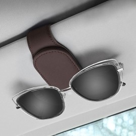 Sunglasses Holder Car Eyeglass Holder Sun Visor Eyeglass Clip Leather Easy Install Auto Parts Protective Glasses Car Storage 1 Piece (Mocha Color)