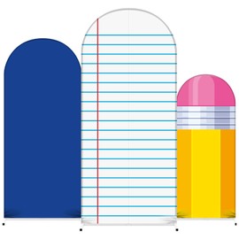 RimCereal Set of 3 Back to School Arch Backdrop Covers, Pencil Backdrops, Blue Lined Notebook Backgrounds, 4ft, 5ft, 6ft