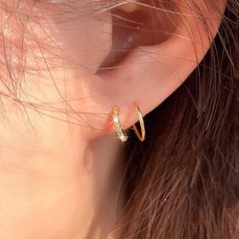 Double Hoop Earrings for Women Teen Girls Single Piercing Double Twist Huggie Hoops Rhinestone Wrap Spiral Earrings Adjustable Cartilage Piercing Earrings for Women Girls (Gold)