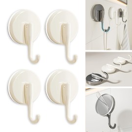 Boxonly Suction Cup Hooks for Shower, Single Hook for Hanging in Shower, Mounting on Glass, Tile, Mirrors, or Metal Surfaces - Cream (4 Pack)