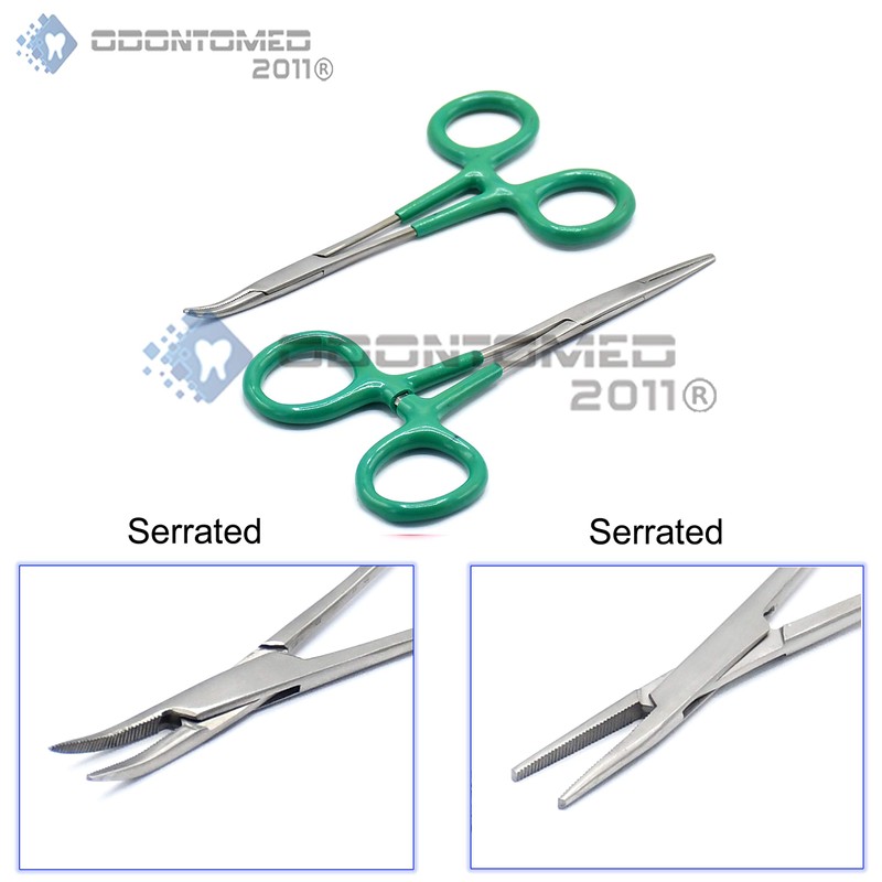 OdontoMed2011® Hemostats, Curved 5" and Straight 5" Green PVC Soft