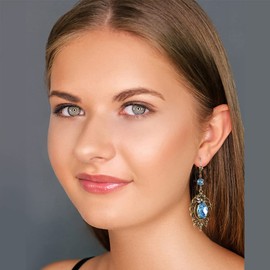 Nobel Schmuck Women's Gold Art Nouveau Chandelier Earrings Turquoise, Glass, Crystal