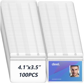 FZENeast ID Card Holder, 100 PCS Horizontal Clear Plastic Badge Holder with Waterproof Resealable Zip, Name Tag Holder for Multiple Cards