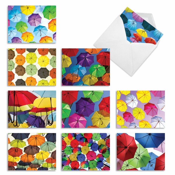 The Best Card Company 10 Assorted Thank You Notes Bulk Box Set 4 x 5.12 Inch with Envelopes (10 Designs, 1 Each) FLYING UMBRELLAS: 10 Assorted Thank You Note Cards. M2331TYG