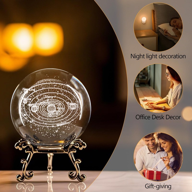 Sahoottie 60mm 3D Solar System Crystal Ball Paperweight Astronomy Gifts