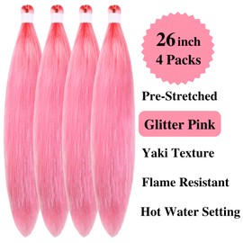 Pink Glitter Braiding Hair Pre stretched Tinsel Curly Deep Wave Crochet Braids Ez Braid Prestretched Hypoallergenic Braiding Hair Synthetic Knotless Itch Free