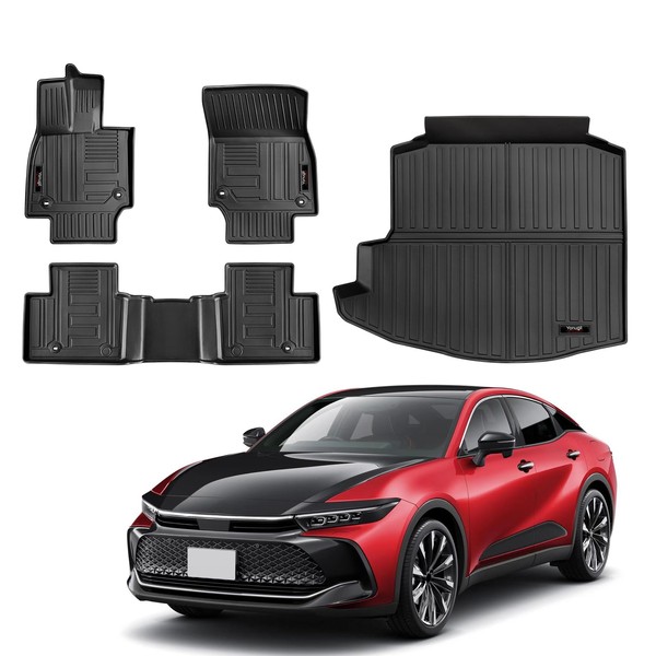 Yonugli Floor Mats 2 Rows and Trunk Cargo Liner Compatible for Toyota Crown 2023 2024 All Weather TPE Rubber Protection Mat Black