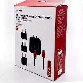 Verizon USB-C Fast Wall Charger + 6FT  Data Cable w/UK EU Asia Adapters Kit