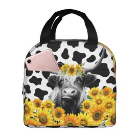 Zisqerts Highland Cow Insulated Lunch Bag Reusable Lunch Box for Teen Girls Women Men School Picnic Office Work