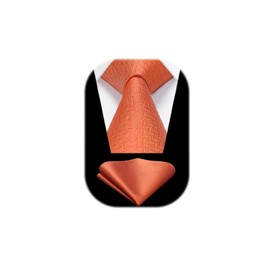 HISDERN Ties for Men Wedding Tie with Pocket Square Classic Plaid Houndstooth Business Ties & Handkerchief Set, Orange/Burnt Orange