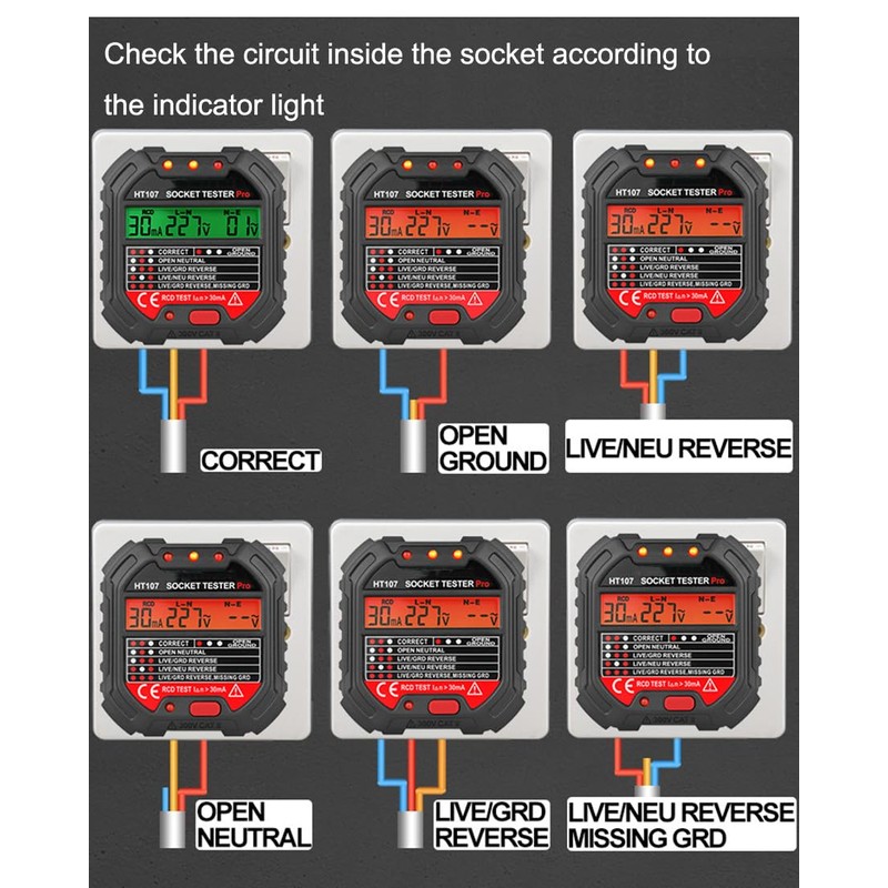 ThreeH Socket Tester Phase Detector with Real Time Voltage Measurement