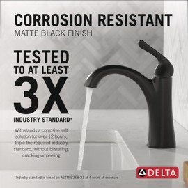 Delta Arvo Matte Black Bathroom Faucet 1 Hole, Single Hole Bathroom Sink Faucet for Vanity, Push-Pop Drain Assembly, Matte Black 15840LF-BL