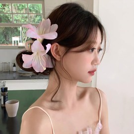 Rannyrena Artificial Flower Hair Claw Clips for Women Large Hawaiian Orchid Non-Slip Hair Barrettes for Beach Seaside Party Tropical Flower Hair Accessories (Pink Lily)