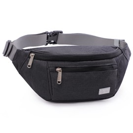 Large Fanny Packs for Women Men Travel Crossbody Bags with Adjustable Strap Waterproof Running Belt Waist Bag Sling Bag Black