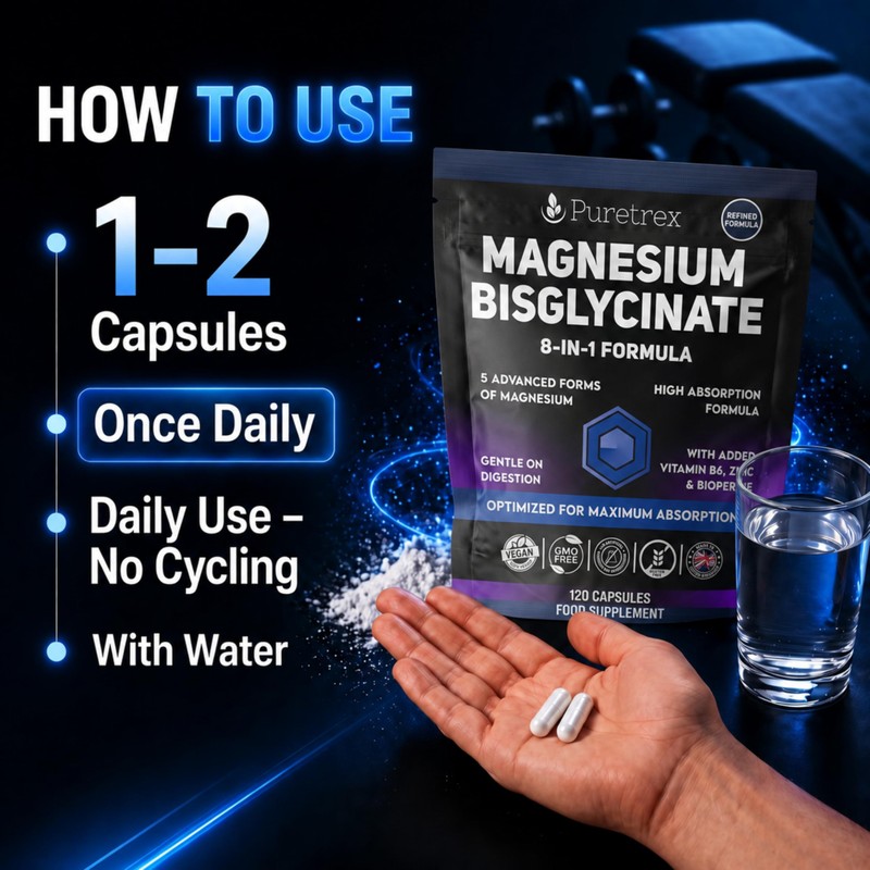 Puretrex Magnesium Glycinate 8 in 1 Complex, High Absorption Magnesium