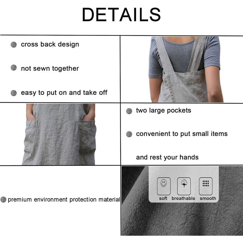Stomeshle Japanese Aprons Plus Size Smock for Women with Pockets