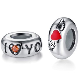 LOVANS 925 Sterling Silver 2 Pcs Rubber Spacer Stopper Bead for DIY Bracelets Jewelry Gift for Her Women (Red Heart)