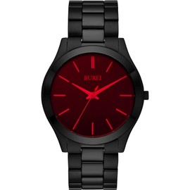 BUREI Men Watches Fashion Analog Stainless Steel Quartz Waterproof Watches for Men,Red Black