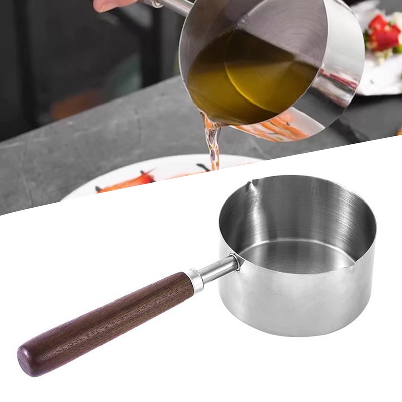250ml Butter Milk Warmer Pot with Long Wooden Handle Cast
