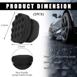 KVAEY 2 PCS Tire Dressing Applicator Pads, Reusable Hex Grip Tire Shine Applicator Polishing Sponge Pads, Wheel Tire Shine Detailing Foam for Most Vehicles, Car Accessories (Black, Small)