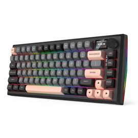 Redragon K720 Wireless CNC Gasket Gaming Keyboard w/Hype Screen & Knob, 81 Keys Mechanical Keyboard, Smart 1.14’’ TFT Info Display, 5-Layer Noise Dampening, Custom Linear Switch, Dawn Sakura Color