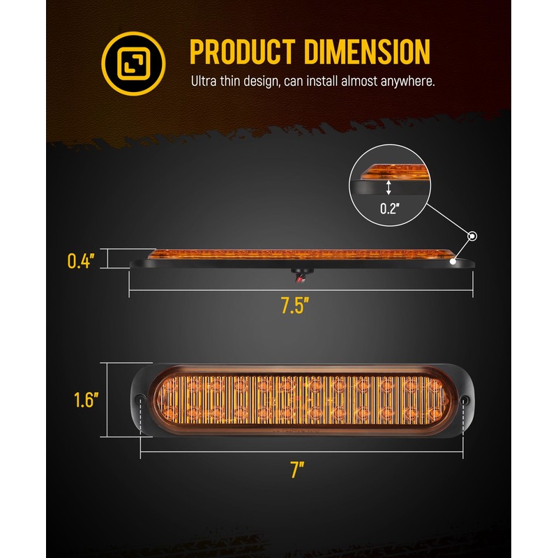 Partsam 2Pcs 7.5 inch Aluminum Housing Amber 24LEDs Trailer Side