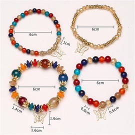 4Pcs Set Bohemian Butterfly Crystal Stone Stretch Pendant Bracelets for Women Gold Beaded Stackable Stretch Bracelet Colorful Charm Jewelry Boho Summer Beach-2