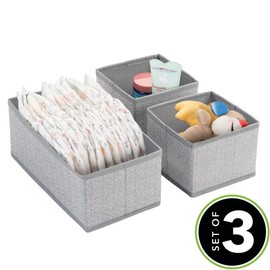 mDesign Set of 3 Storage Boxes - Three Organisers in Two Sizes - Universal Storage System for Accessories e.g. Nappies, Wipes, Utensils - Grey