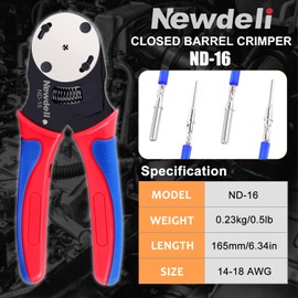 Newdeli Deutsch Crimp Tool Size 16 Deutsch Connector Tool 4 Way Indent 8 Impression Type Closed Barrel Crimper 14 16 18 AWG Solid Barrel Contact & Circular Connector Contacts Pin Crimping Tool