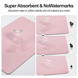 Ecotrim - Dish Drying Mat for Kitchen Counter | Coffee Bar Mat for Countertops | Heat Resistant Drainer Mat with Non-slip Rubber Backed | Hide Stain Kitchen Absorbent Draining Mat | Pink 16"x20"
