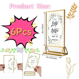 6 Pack Acrylic Gold Sign Holders,4x6 Inch Clear Picture Frames with Gold Borders ,Double Sided Table Menu Display Stand for Restaurant Signs,Wedding Table Menu Recipe Cards Photo Display
