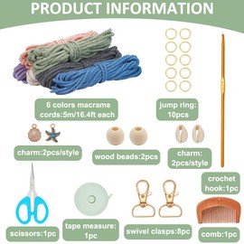 ACRNIGHEET 6PCS Seashell Macrame Keychain Kit for Beginners DIY Boho Macrame Making Kit for Adults Colorful Keychain Macrame Starter Kit for Keys Bags Charms Ocean Macrame Keychain Kit with Video