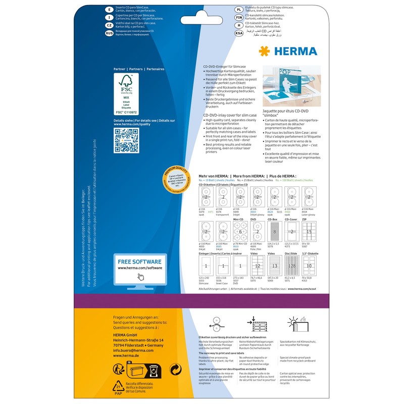 HERMA CD Case Inserts For Jewel Cases, 1 Insert Per