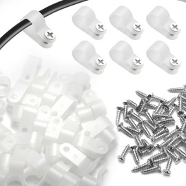 Uenhoy 100 Pcs 3/8" R-Type Cable Clamps Wire Clips, Nylon P-Type Screw Mounting Cord Fastener Clips for Wire Management, Screws Included, White Rope Light Clips