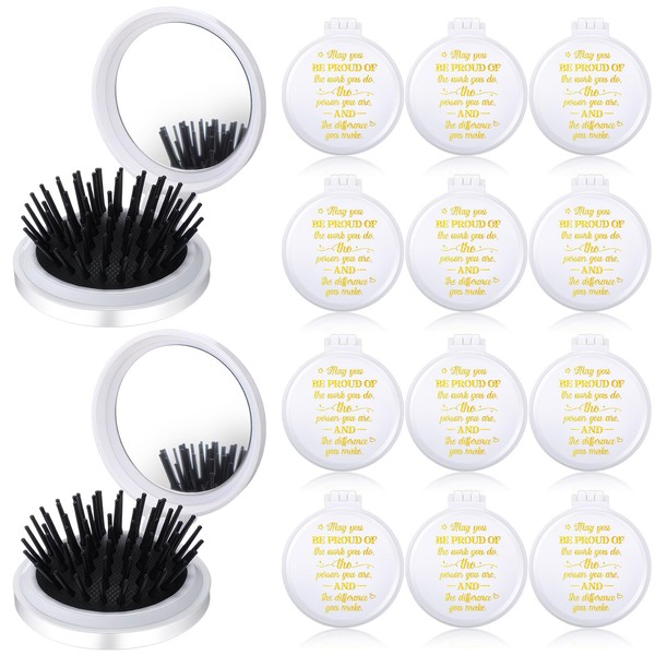 Leinuosen 12 Pack Folding Mirror Hair Brush with Inspirational Quotes
