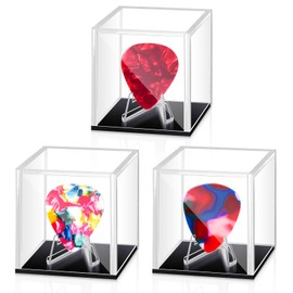 DoubleFill 3 Pcs Acrylic Guitar Pick Display Box Case Guitar Pick Holder Guitar Pick Display Clear Guitar Pick Box for Any Collectible Guitar Pick Decoration (Clear, Black)