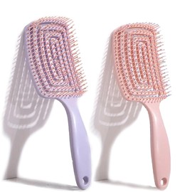 Memimo Detangling Brush, Professional Hair Brush, Curved Ventilated Wet and Dry Hair Massage Brush for Women, Men, Girls and Boys, Pink and Purple, Pack of 2