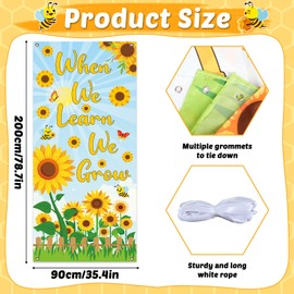 Wiooffen Spring Classroom Door Cover Decoration Summer Sunflower Door Hanging Banner Spring Floral Bee Butterfly Hanging Porch Backdrop for Seasonal Holiday School Front Door Indoor Wall Window Decor