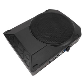 Jiawu 10 Inch 800W Slim Under Seat Powered Car Subwoofer, Built - in Car/Truck Audio Amplifier with Wiring Kit & Multi Colors Ambient Lighting, High & Low Level Input, Controller