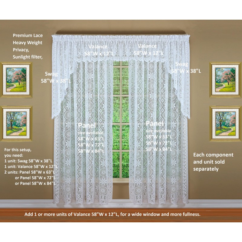 Today's Curtain Hopewell Premium Lace Panel 63", White, 58W x